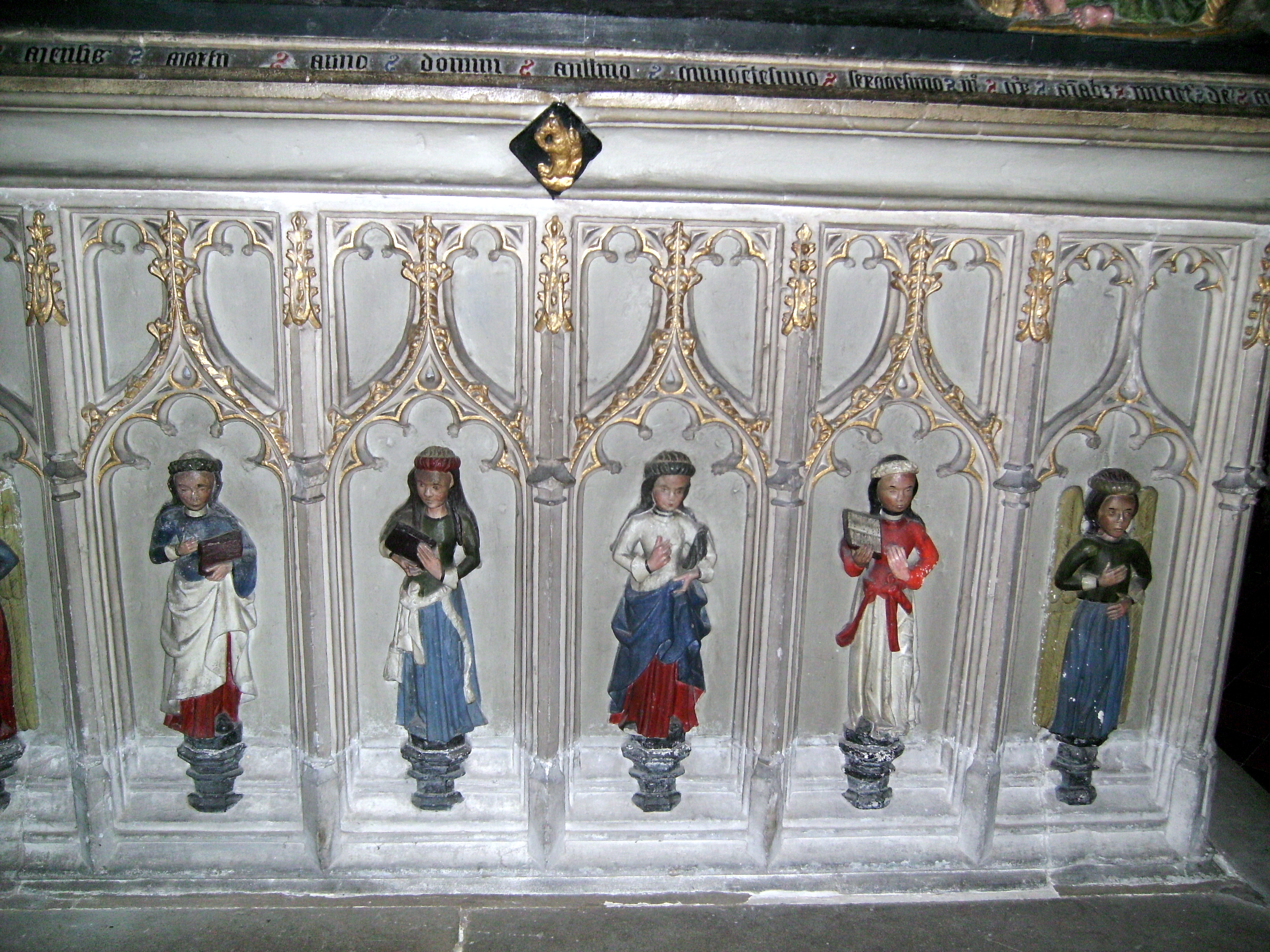 Daughters of Sir Robert and Elizabeth (Vernon) Corbet and an angel on the side of the Corbet tomb