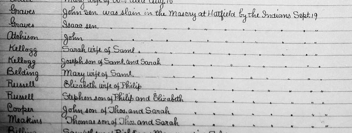Death record of Sarah (Day) Kellogg and others killed in a massacre