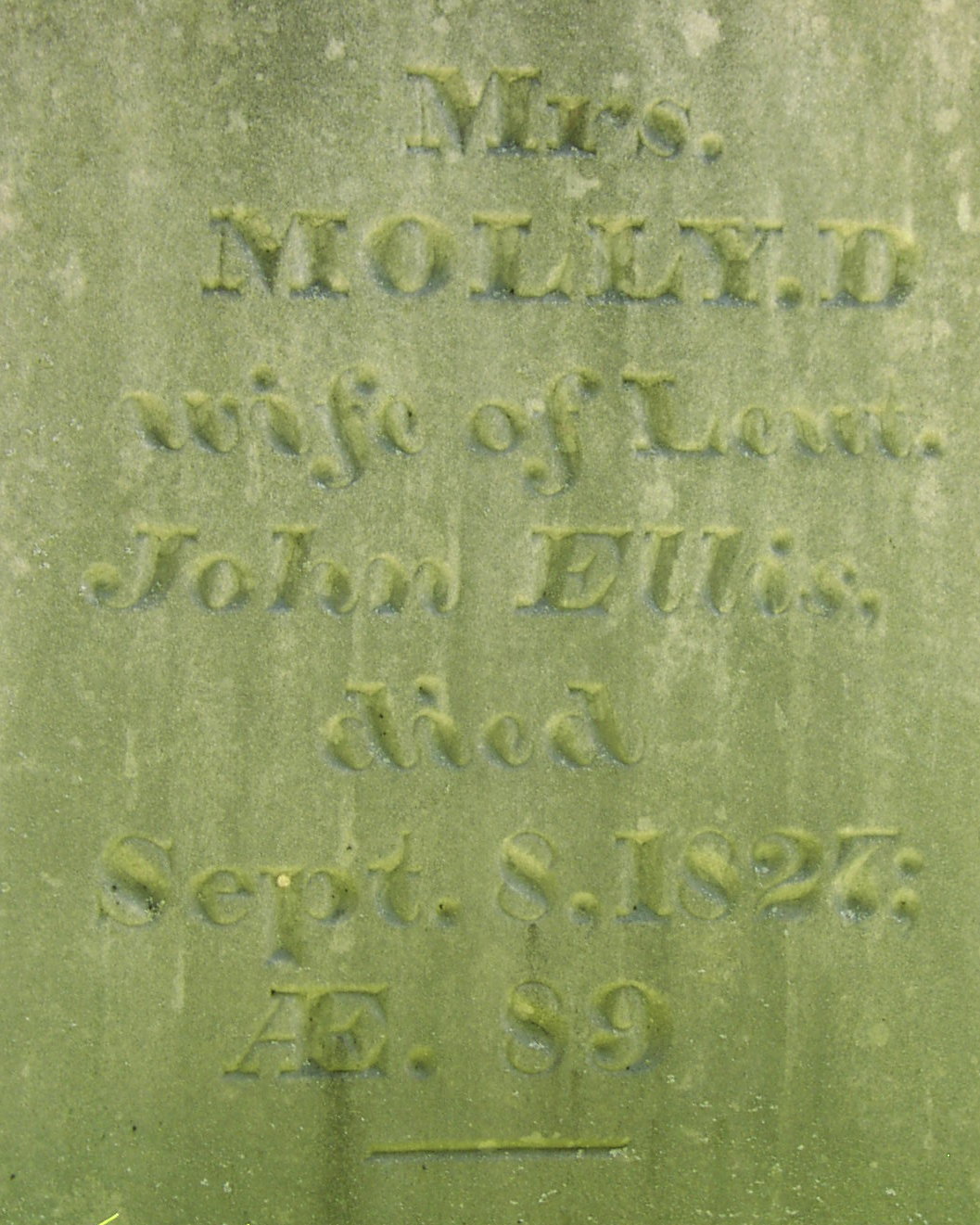 Gravestone inscription of Molly D. Ellis