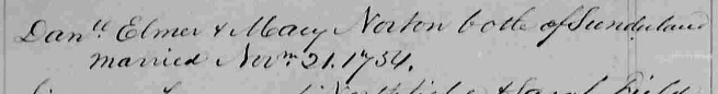 Marriage record of Daniell Elmer and Mary Norton