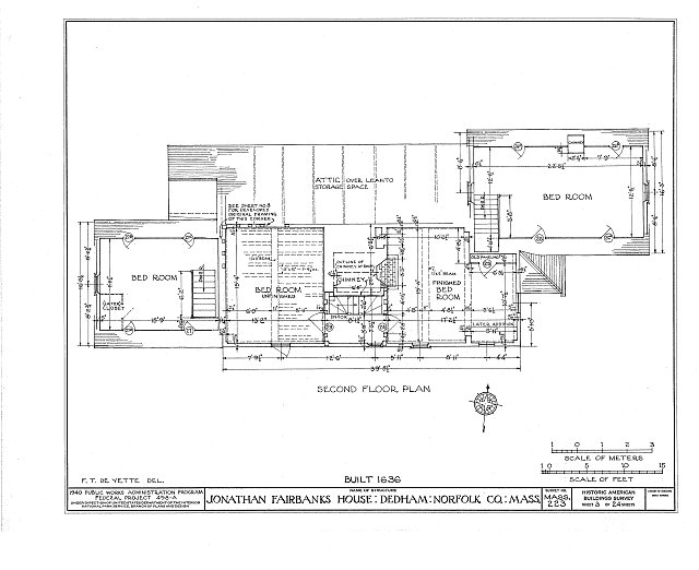 Diagram of the second floor of the Fairbanks House