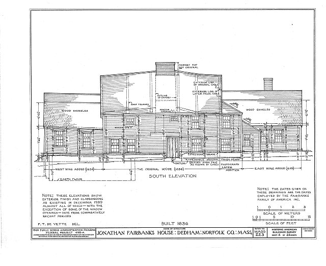 Diagram of the south elevation exterior of the Fairbanks House