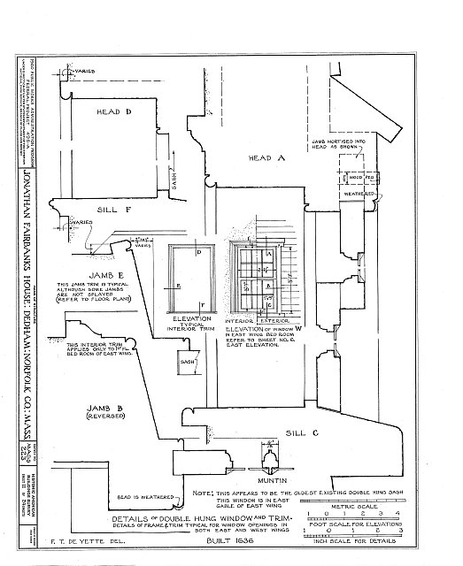 Diagram of a double hung window and trim in the Fairbanks House