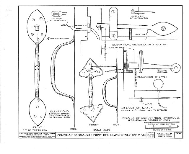 Diagram of wrought iron hardware in the Fairbanks House