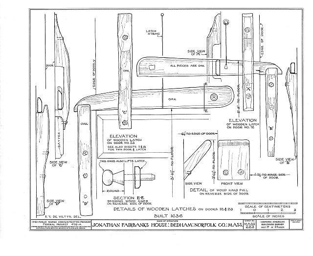 Diagram of wooden latches in the Fairbanks House