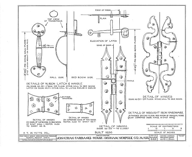 Diagram of wrought iron hardware of the Fairbanks House
