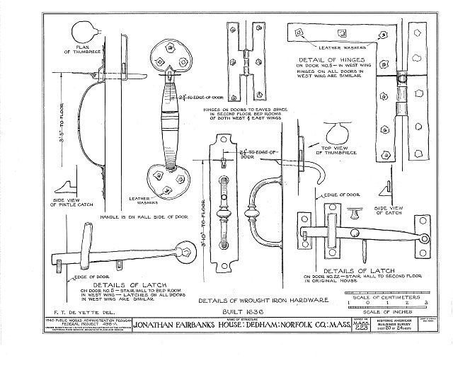 Diagram of wrought iron hardware in the Fairbanks House