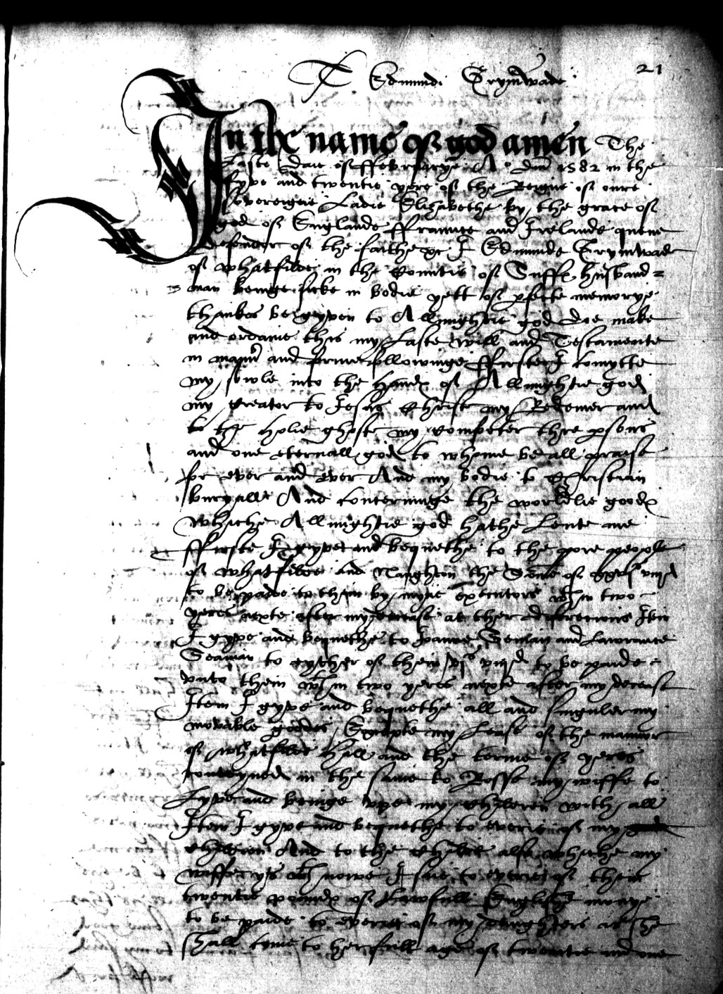 Will of Edmunde Grymwade, page 1