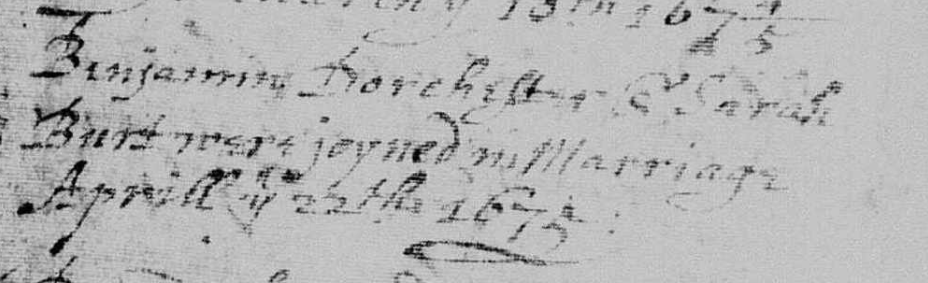 Marriage record of Benjamin Dorchester and Sarah Burt