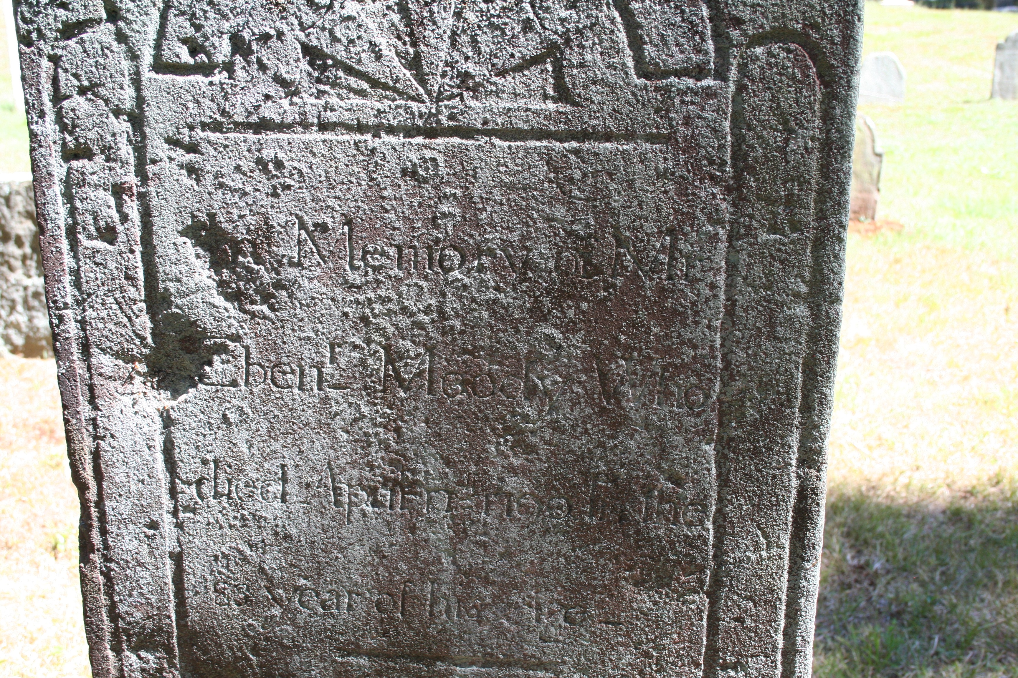 Close-up of Ebenezer Moody's inscription