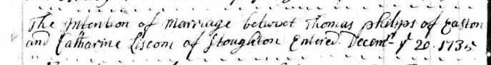 Marriage intention of Thomas Phillips and Catharine Liscom