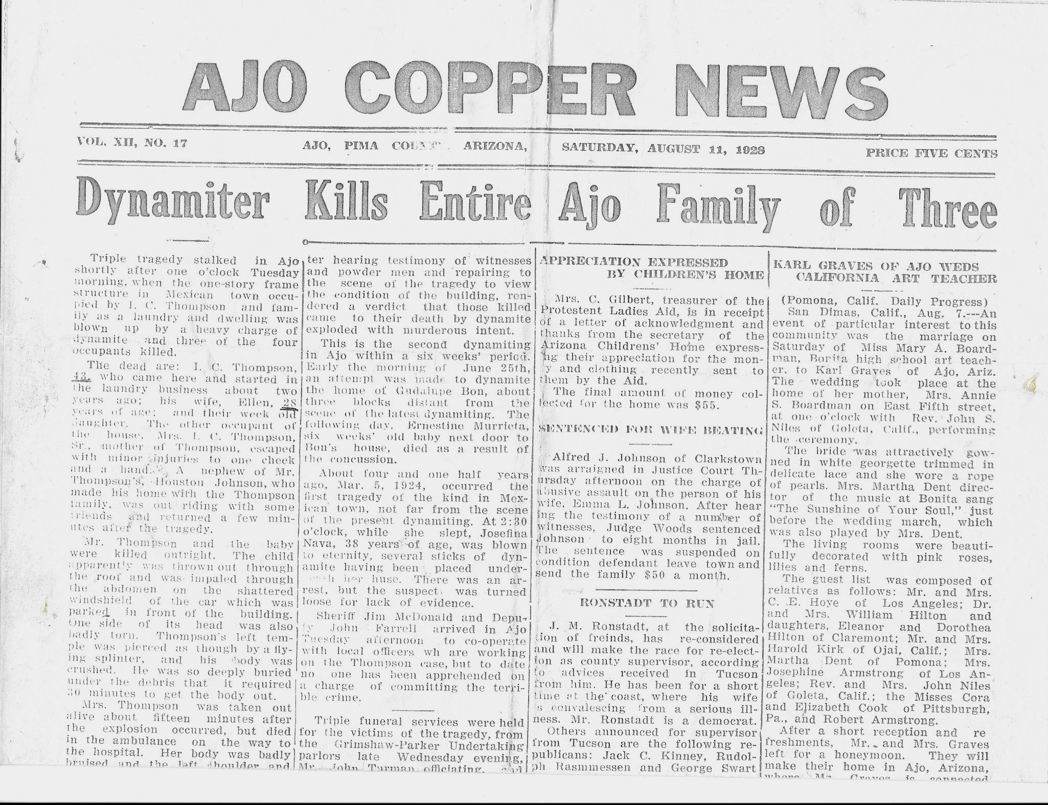 Article on the killing of the Thompson family by dynamite, part 1