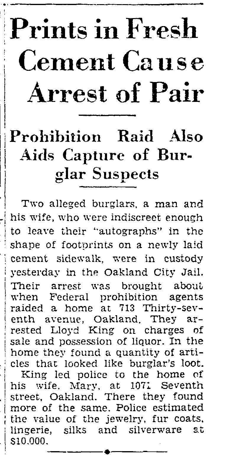Article about the arrests of Lloyd and Mary King for burglary