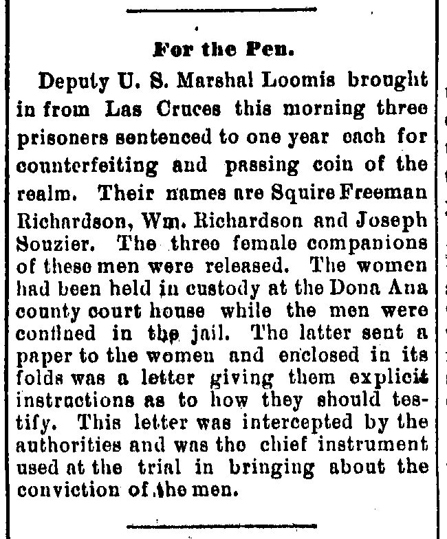 Article on the prisoners to Santa Fe and the letter that had been intercepted