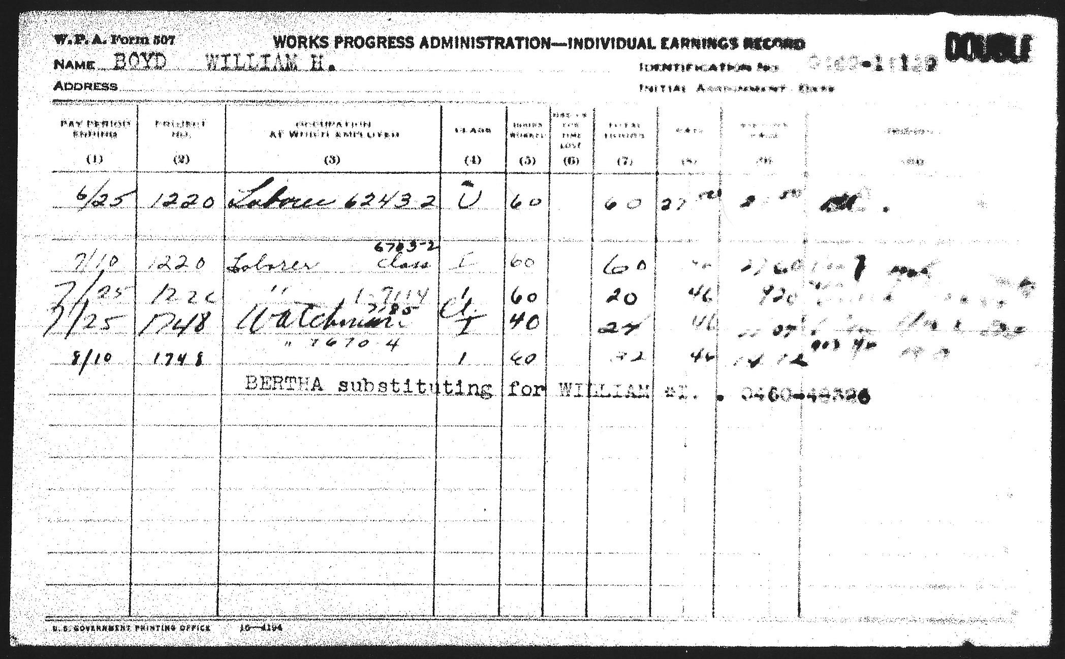 Copy 2 of an individual earnings record for William H. Boyd