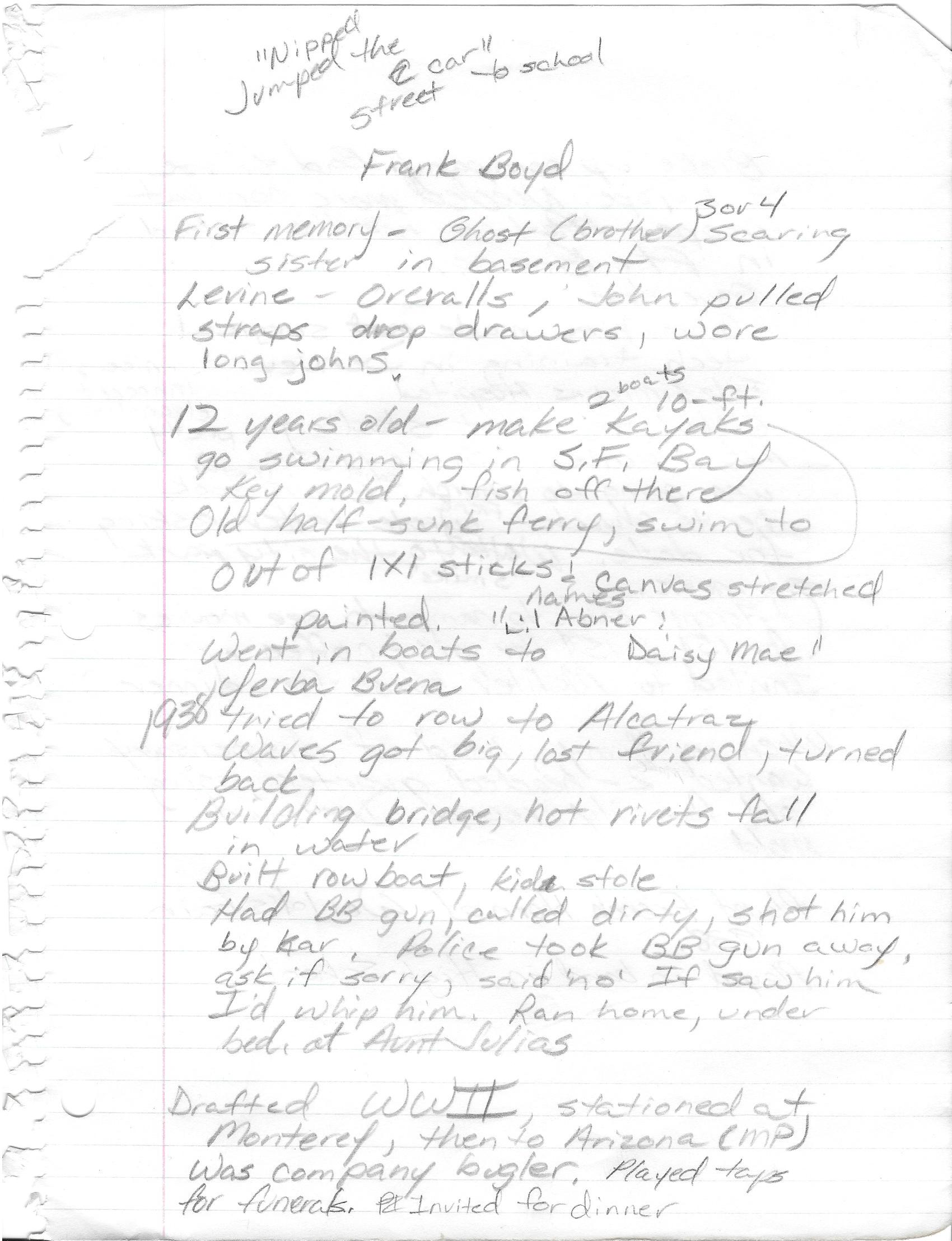Handwritten notes about Frank Boyd