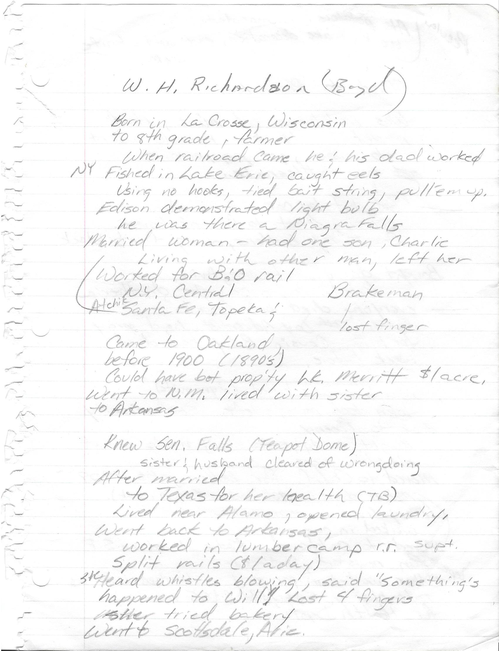 Handwritten notes about W. H. Richardson (Boyd)