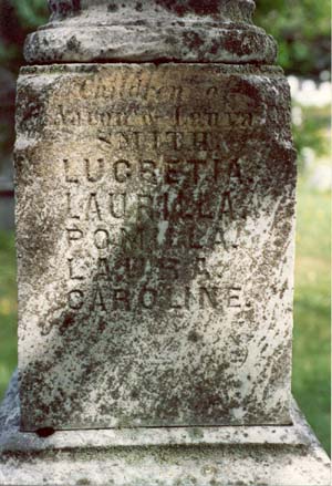 Side of monument showing some of the children of Aaron and Laura (Harrison) Smith