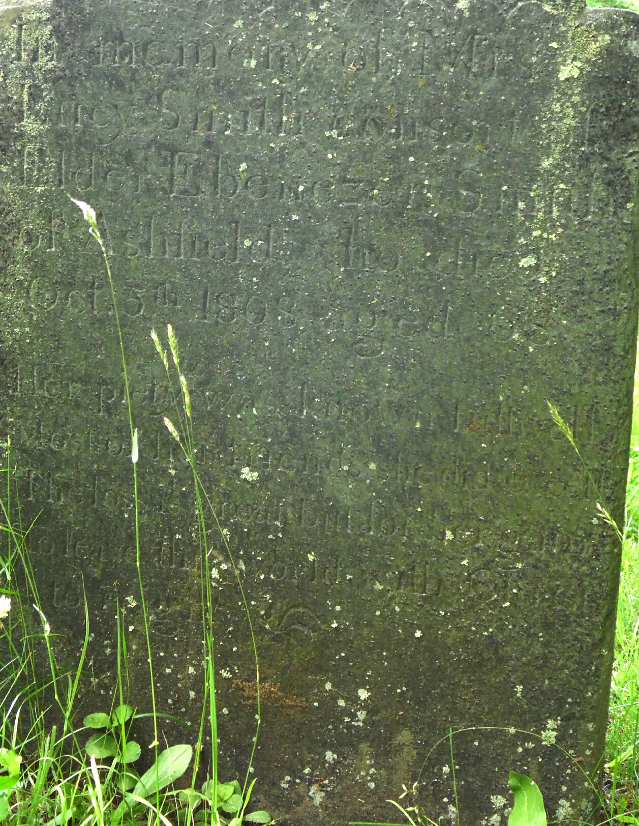 Close-up of Lucy (Shepardson) Smith's gravestone