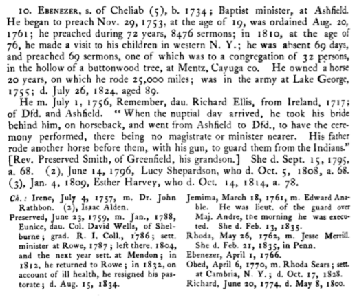 Ebenezer Smith's entry from the History of Northfield