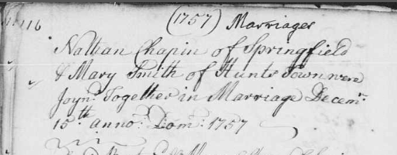 Marriage of Nathan Chapin and Mary Smith