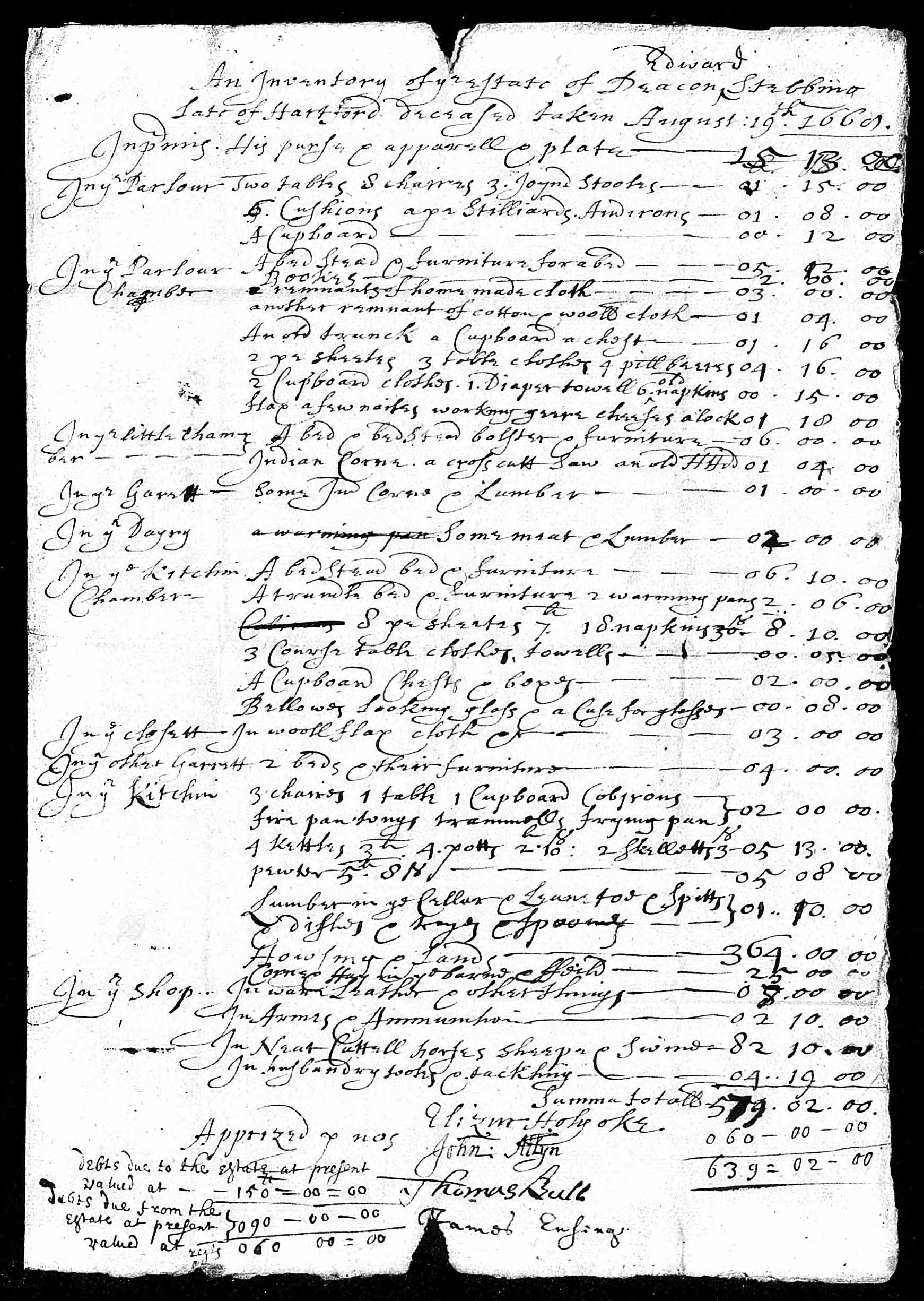 Inventory of Edward Stebbins's estate