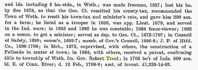 James Treat in Families of Ancient Wethersfield, part 2 of 2