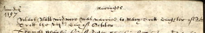 Marriage record of Robert Babb and Mary Trott