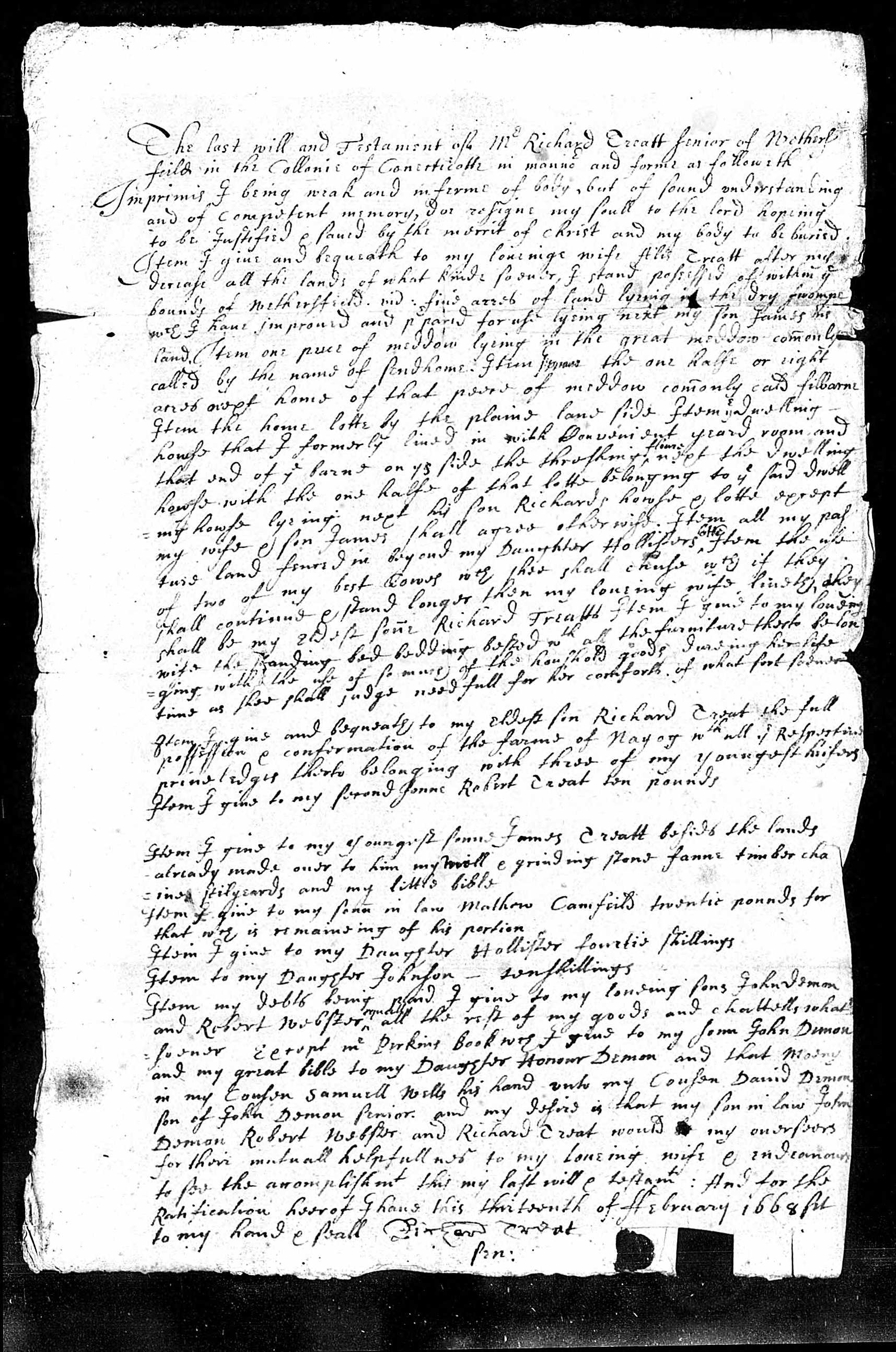 Second page of Richard Treat's will