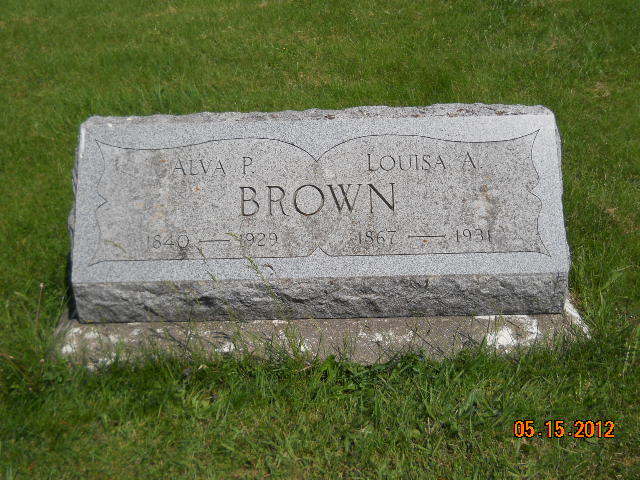 Gravestone of Alva P. and Louisa A. Brown