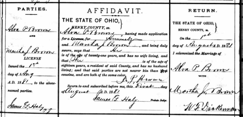 Record of Alva P. Brown and Martha J. Brown (second marriage)