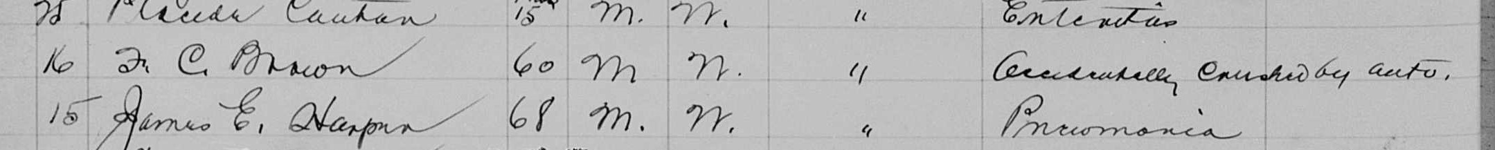 Death record of F. C. Brown