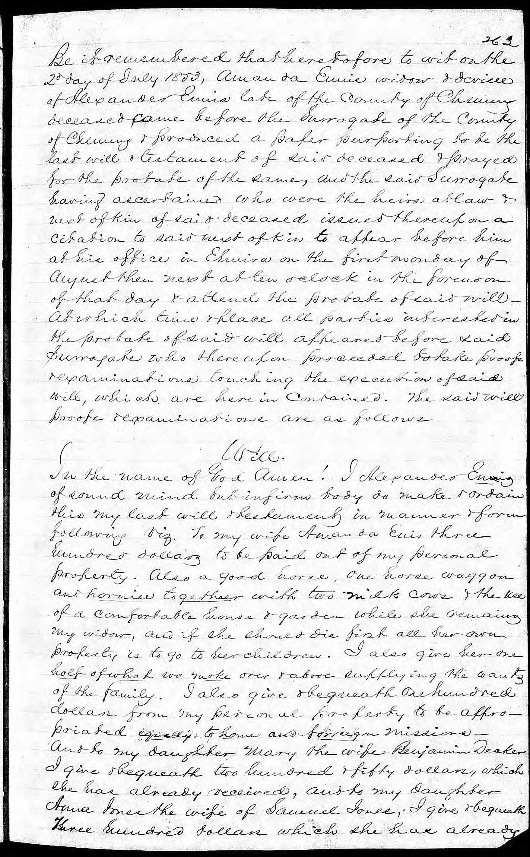 Page 1 of Alexander Ennis' will