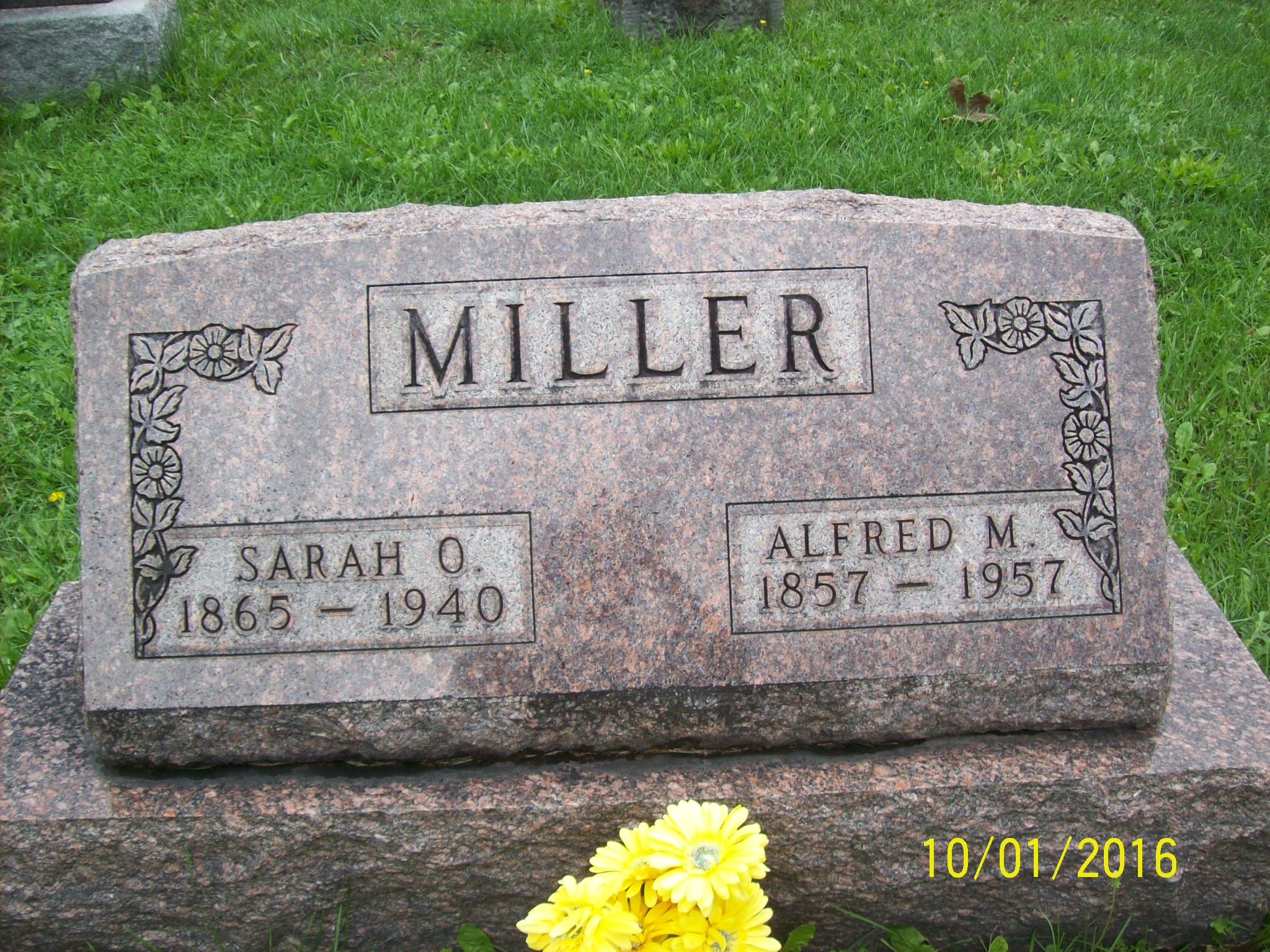 Gravestone of Alfred M. and<br>Sarah O. Miller