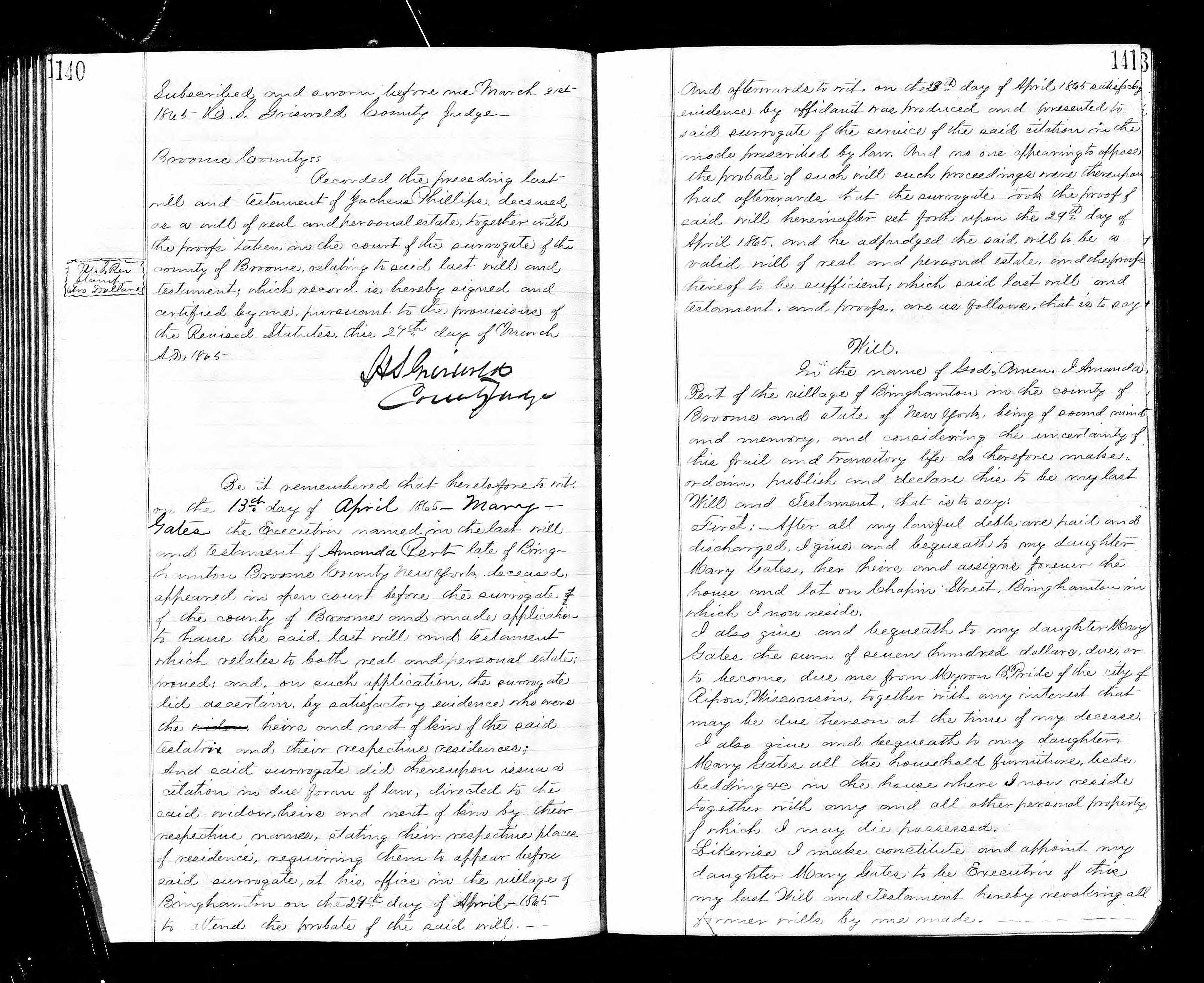 Pages 1-2 of Amanda Pert's will