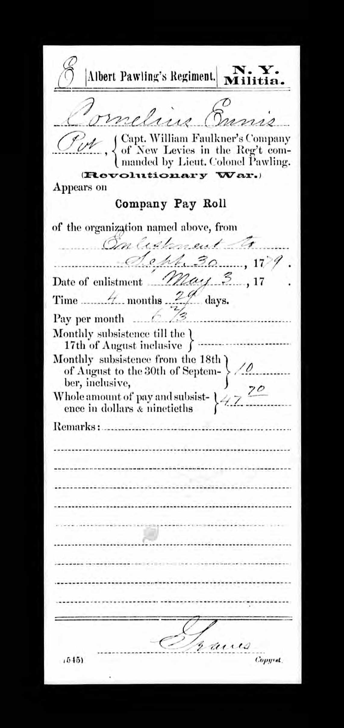 Service record for Cornelius Ennis, page 3