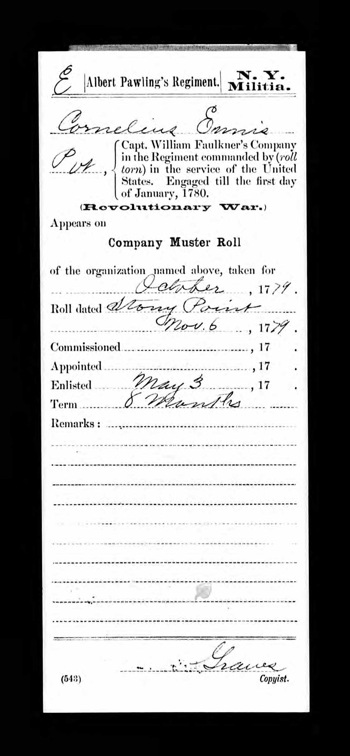 Service record for Cornelius Ennis, page 4
