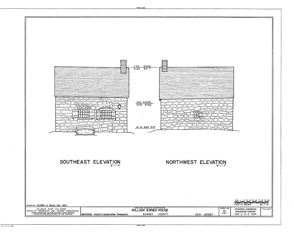 Drawing of the southeast and northwest elevations of the William Ennis house