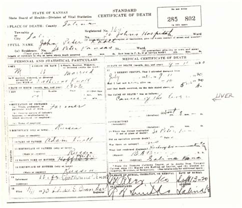 Death certificate of Joohn Peter Knoll