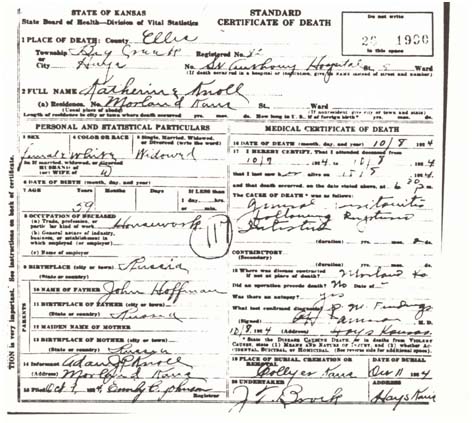 Death certificate of Katherine Knoll