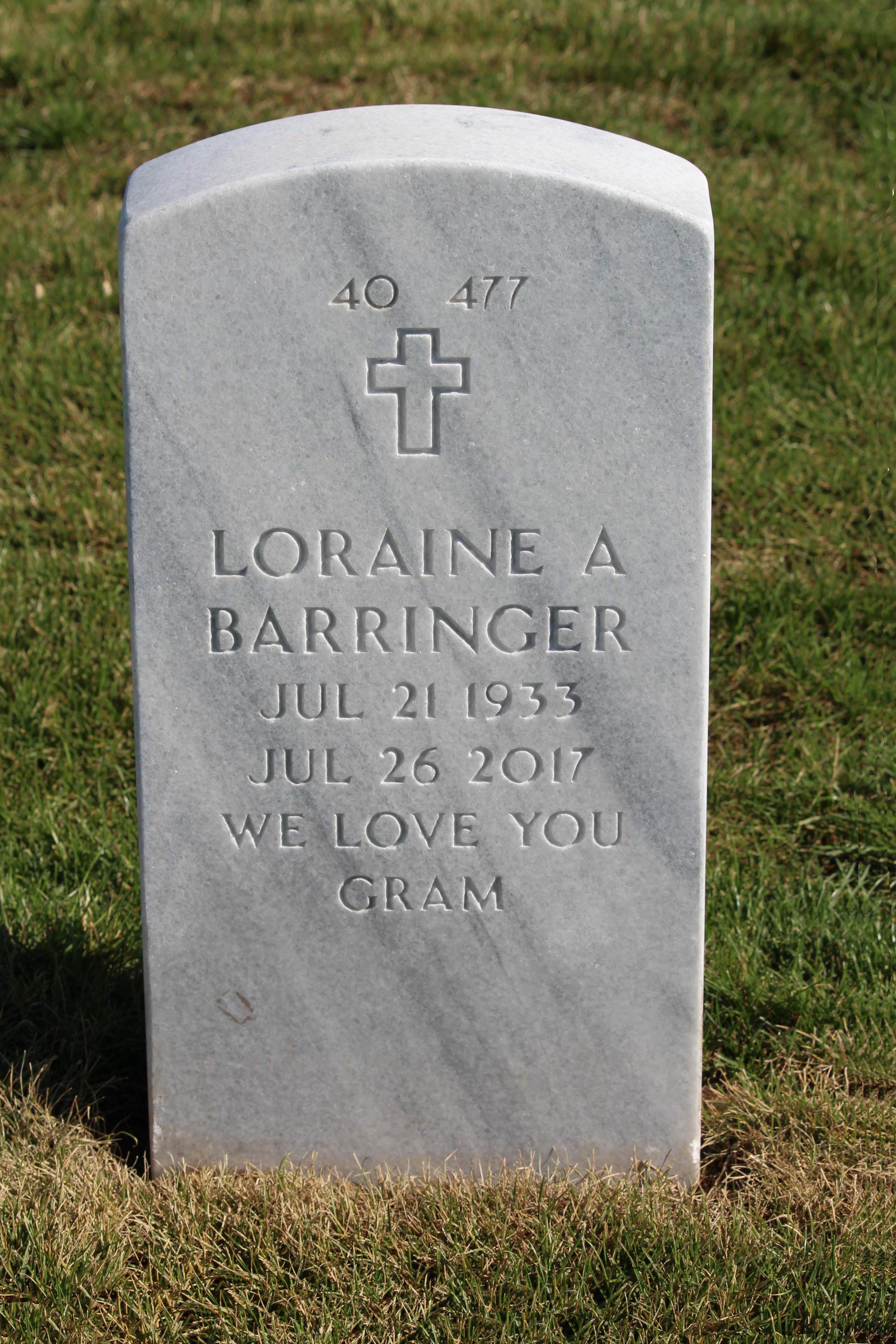 Gravestone of Loraine A. Barringer