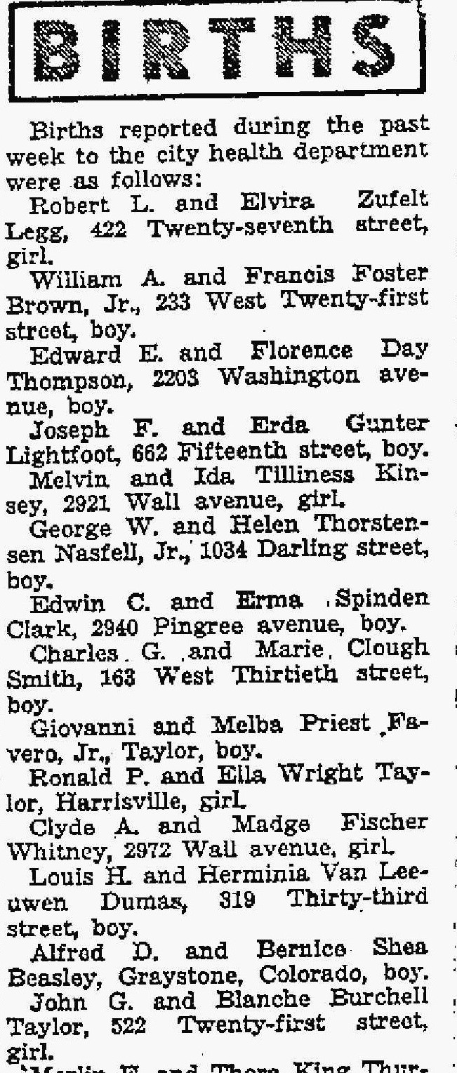 Birth announcement for a son of Alfred D. and Bernice Shea Beasley
