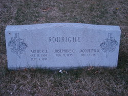 Gravestone of Arthur J., Josephine C., and Jacquelyn N. Rodrigue