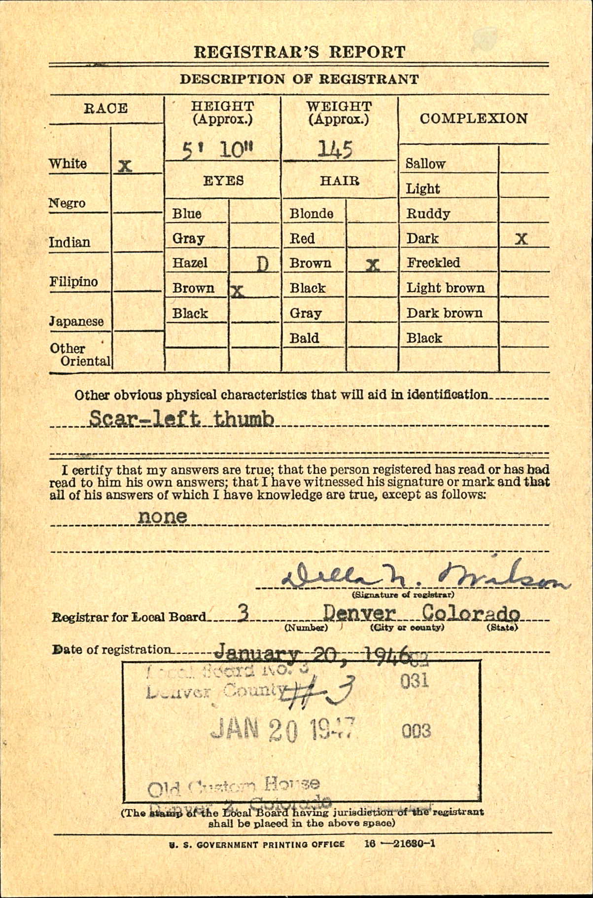 World War II draft card of Andrew Paul Mahler, page 2