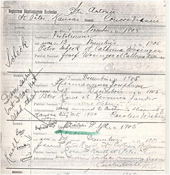 Baptismal record of Rosa Knoll