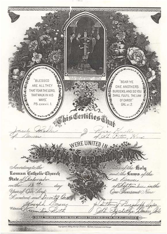 Certificate of marriage of Jacob Mahler and Rosa Knoll
