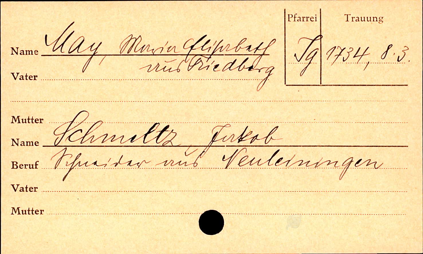 Marriage record of Jakob Schmeltz and Maria Elisabeth May